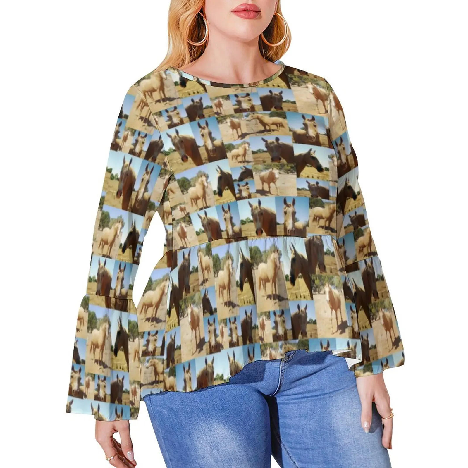 

Palomino Horse Photo T Shirt Animal Print Street Wear Long Sleeve T-Shirts Pattern Trendy Tee Shirt Women Tops Plus Size 6XL