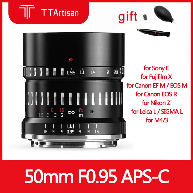 Объектив TTArtisan 50 мм F0.95, объектив с большой апертурой MF APS-C для камеры Sony E Fuji X Canon EF M RF Nikon Z Leica L SIGMA M4/3
Объектив TTArtisan 50 мм F0.95, объектив с большой апертурой MF APS-C для камеры Sony E Fuji X Canon EF M RF Nikon Z Leica L SIGMA M4/3