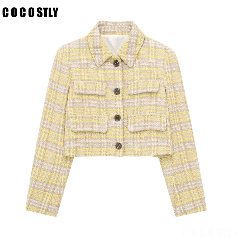2023 Spring Autumn Women Vintage Yellow Tweed Single Breasted Short Jacket Female Casual Commuter Blazer Crop Coats Outwear Y2k
2023 Spring Autumn Women Vintage Yellow Tweed Single Breasted Short Jacket Female Casual Commuter Blazer Crop Coats Outwear Y2k