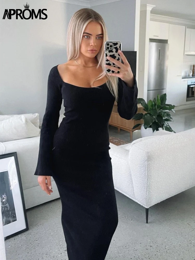 Aproms Elegant Solid Thick Knitting Midi Dress Women Winter Square Neck Warm Sweater Dresses Lady Back Split Stretch Long Dress
Aproms Elegant Solid Thick Knitting Midi Dress Women Winter Square Neck Warm Sweater Dresses Lady Back Split Stretch Long Dress