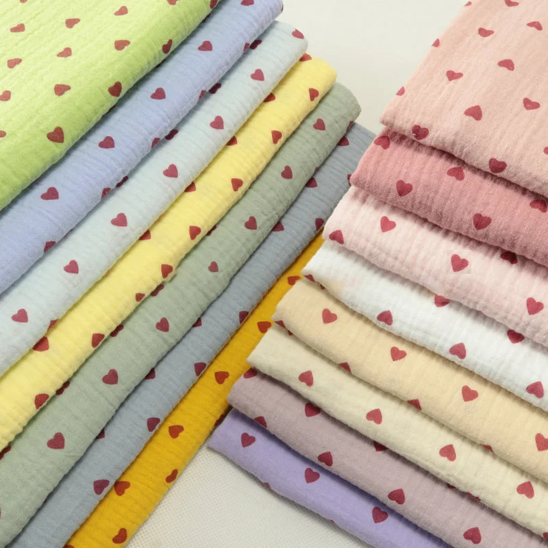 15 colour Soft Heart Print Cotton Sewing Fabric Crepe Double Layer Gauze Cloth Cotton Skirt Pajama Cotton Fabric 100x135cm
15 colour Soft Heart Print Cotton Sewing Fabric Crepe Double Layer Gauze Cloth Cotton Skirt Pajama Cotton Fabric 100x135cm