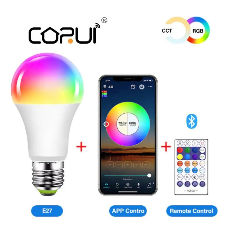 CoRui Smart Bluetooth-compatible Bulb RGB+CCT 10W Dimming Color APP Remote Control A19 LED Group Control Timing
CoRui Smart Bluetooth-compatible Bulb RGB+CCT 10W Dimming Color APP Remote Control A19 LED Group Control Timing