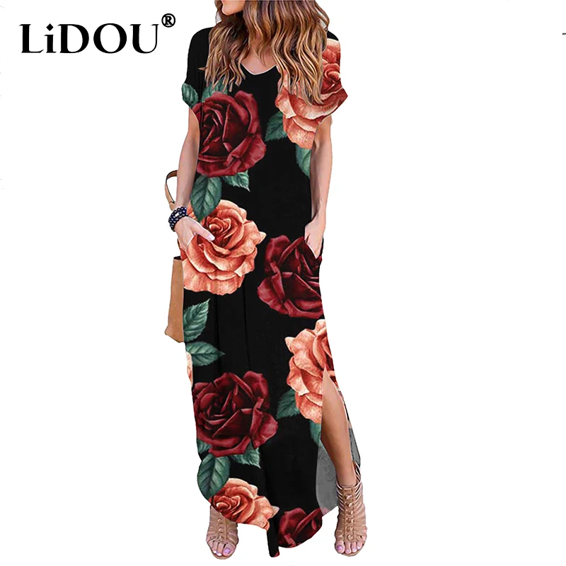 Summer Casual Fashion Printed V-neck Short Sleeve Irregular Robe Dress Women Beach Holiday Loose Slit Long Dresses Vestido Mujer
Summer Casual Fashion Printed V-neck Short Sleeve Irregular Robe Dress Women Beach Holiday Loose Slit Long Dresses Vestido Mujer