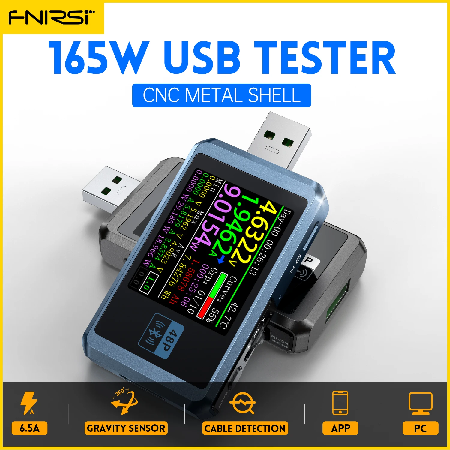 

FNIRSI FNB48P USB Current Voltage Tester PD Trigger QC4.0 + PD3.0 2.0 TYPE-C Fast Charge Detection Capacity Test 1.77 inch