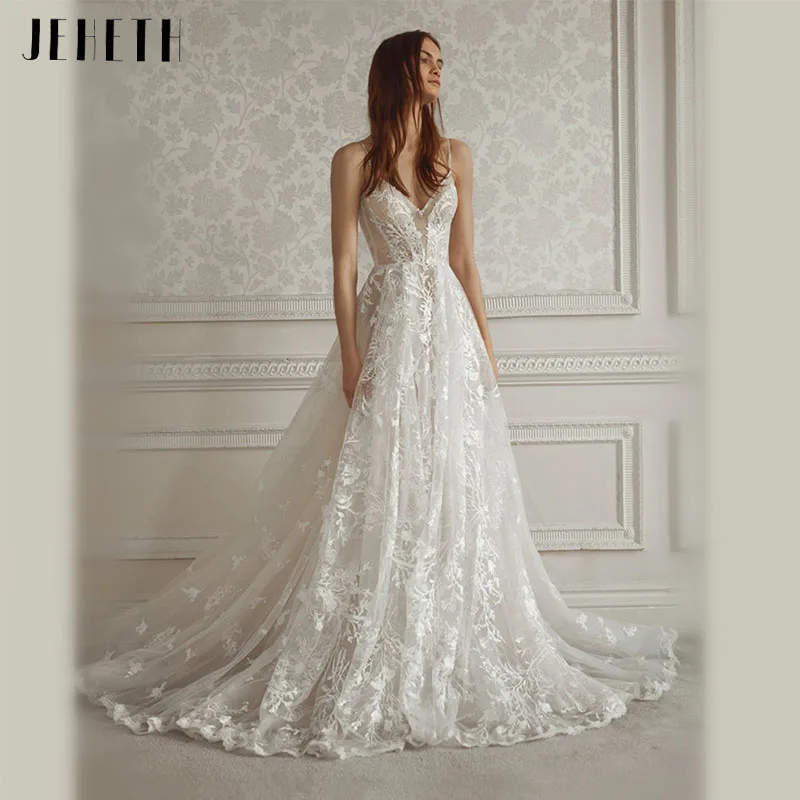 JEHETH Sleeveless Spaghetti Straps Wedding Dress 2023 A-LINE Sweetheart Lace Bridal Gown Romantic Button Sweep Train
JEHETH Sleeveless Spaghetti Straps Wedding Dress 2023 A-LINE Sweetheart Lace Bridal Gown Romantic Button Sweep Train