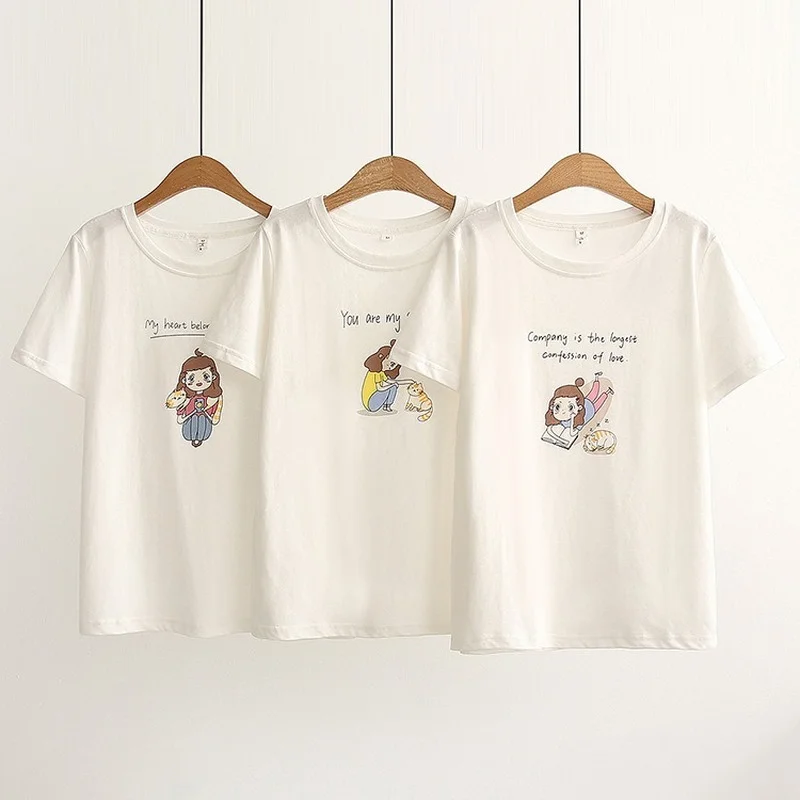 Футболка женская в студенческом стиле, милая мультяшная футболка с коротким рукавом для девушек, топы в стиле Харадзюку, женская милая одеж... 
Футболка женская в студенческом стиле, милая мультяшная футболка с коротким рукавом для девушек, топы в стиле Харадзюку, женская милая одеж...