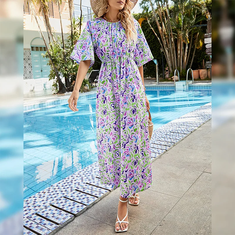 Women's Casual Long Dresses Floral Printing O-Neck Short Flare Sleeves High Waist Women Long Dress Summer 2022
Women's Casual Long Dresses Floral Printing O-Neck Short Flare Sleeves High Waist Women Long Dress Summer 2022