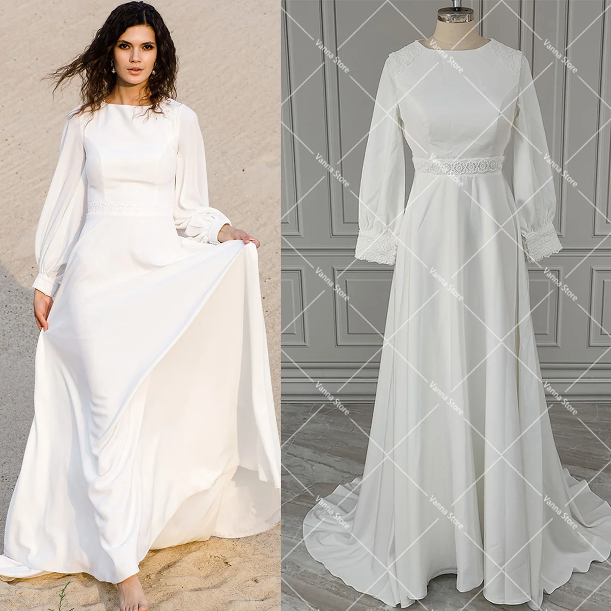 Скромное атласное свадебное платье с длинным рукавом и круглым вырезом, свадебные платья с длинными рукавами-фонариками, простое индивидуальное кружевное платье-трапеция на пуговицах с прямой поставкой
Скромное атласное свадебное платье с длинным рукавом и круглым вырезом, свадебные платья с длинными рукавами-фонариками, простое индивидуальное кружевное платье-трапеция на пуговицах с прямой поставкой