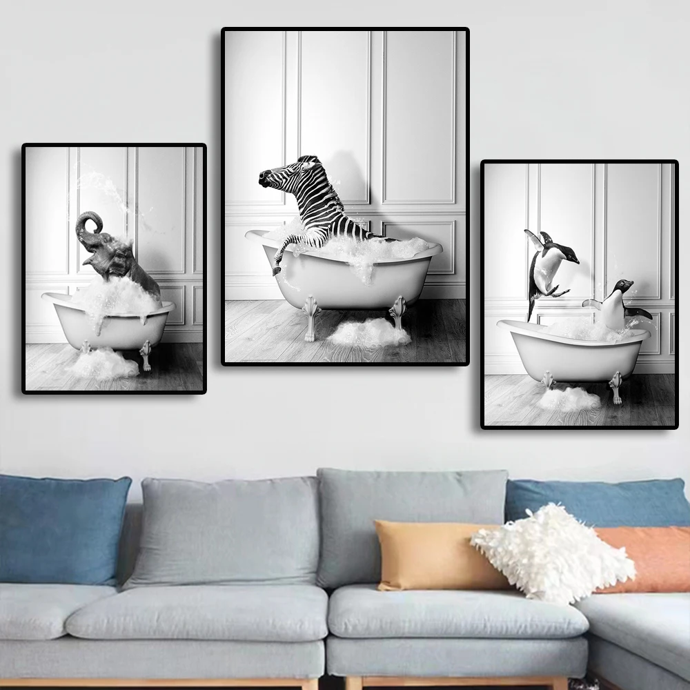 Black White Animal Wall Art Posters Prints Elephant Giraffe Zebra Penguins Giraffe Bathtub Canvas Painting Nordic Bathroom Decor
Black White Animal Wall Art Posters Prints Elephant Giraffe Zebra Penguins Giraffe Bathtub Canvas Painting Nordic Bathroom Decor