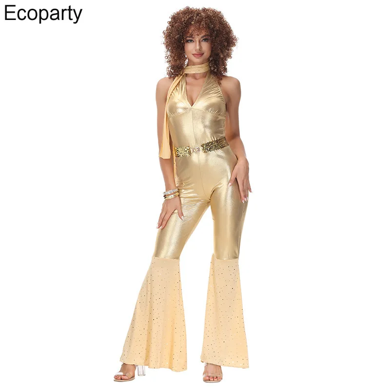 Popular Movies Bronzing Disco Dance Clothes For Women Temperament Flares Jumpsuit Festival Retro Concert Costumes for Halloween
Popular Movies Bronzing Disco Dance Clothes For Women Temperament Flares Jumpsuit Festival Retro Concert Costumes for Halloween