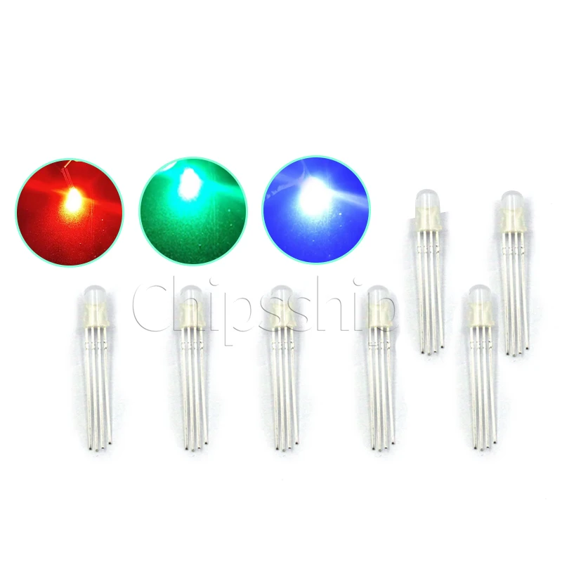 

Total Yang 5MM Highlight Full Color LED Light Emitting Diode Four Red Green and Blue Three Colors RGB Seven Color Lights 5pcs