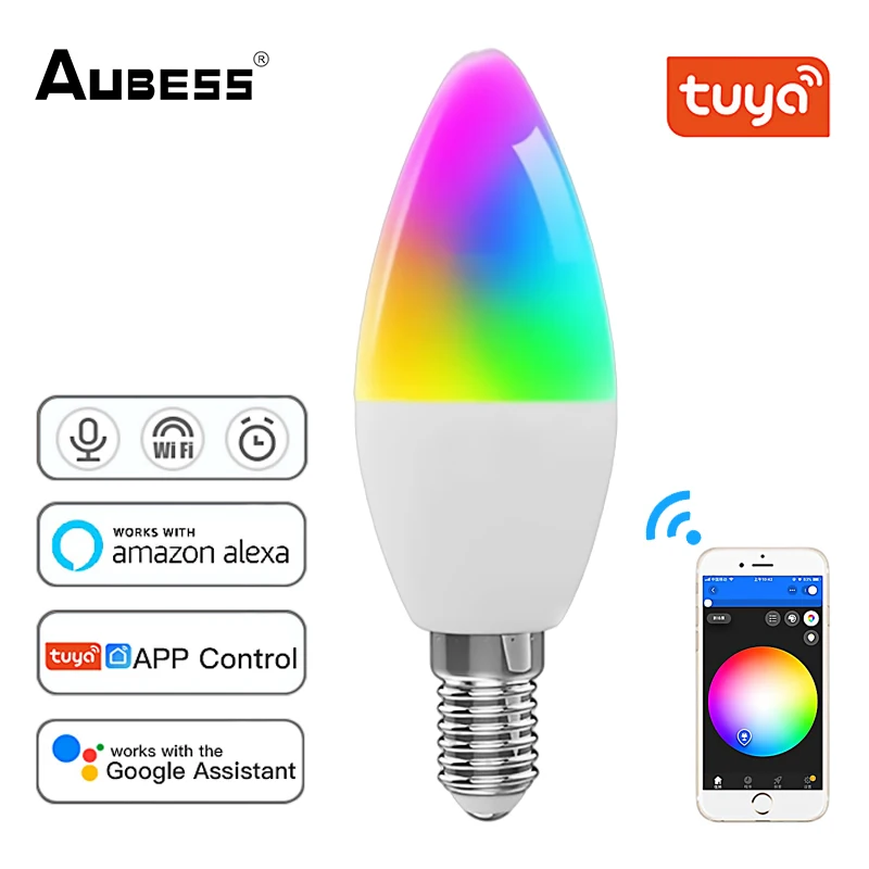 Tuya WiFi Smart Bulb E14 RGB+W+C Dimmable Light LED Candle Bulb Remote Control Work With Alexa Echo Google Home Assistant
Tuya WiFi Smart Bulb E14 RGB+W+C Dimmable Light LED Candle Bulb Remote Control Work With Alexa Echo Google Home Assistant