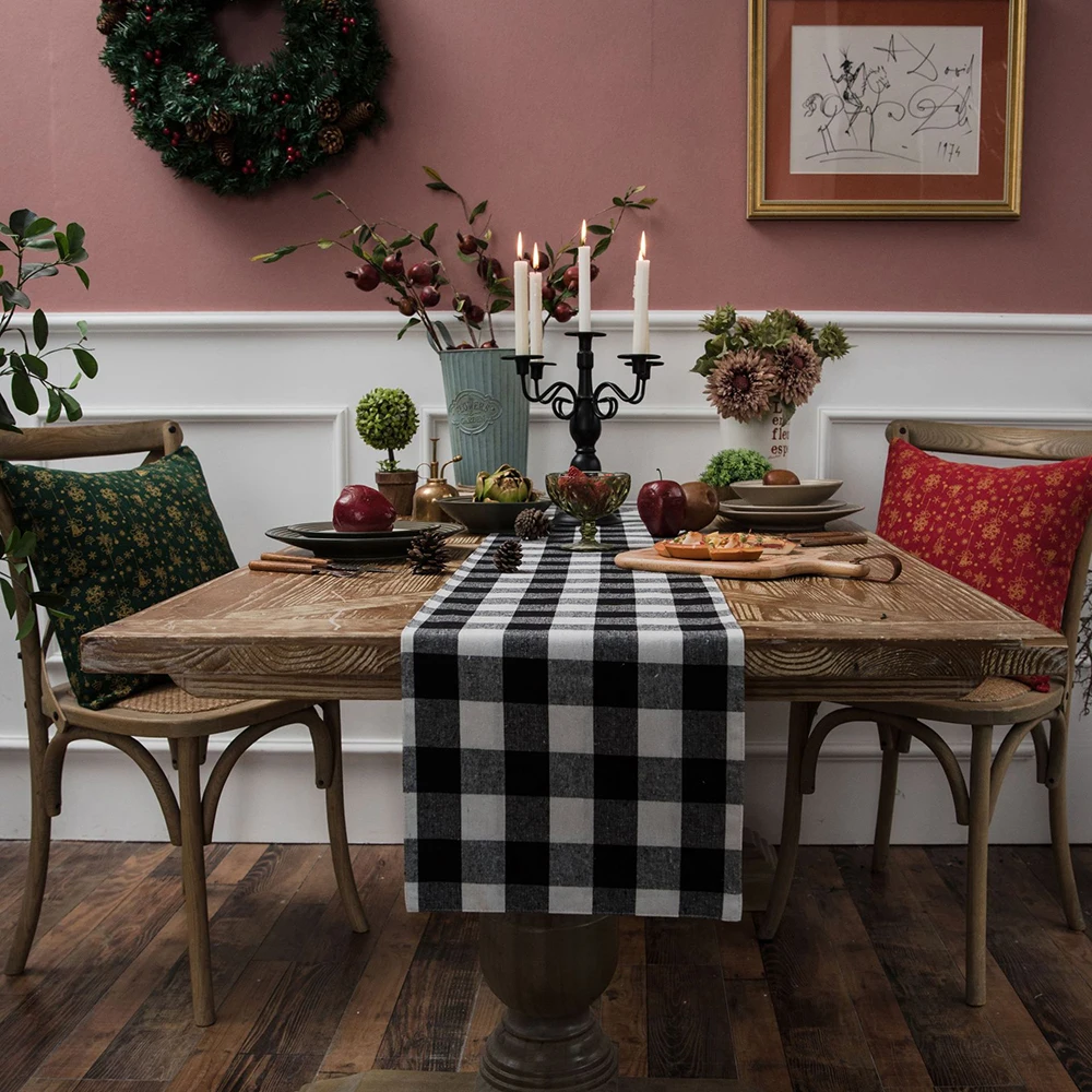 European Home Party Table Red Plaid Christmas Table Runner And Place Mat Napkins Textiles Decoration Accessories Black And White 
European Home Party Table Red Plaid Christmas Table Runner And Place Mat Napkins Textiles Decoration Accessories Black And White