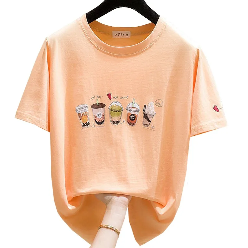 Summer Sweet Style T Shirt Harajuku Girl Style Print Milk Tea Ice Cream Lady Tees Casual New Product Loose Cotton Tops Female
Summer Sweet Style T Shirt Harajuku Girl Style Print Milk Tea Ice Cream Lady Tees Casual New Product Loose Cotton Tops Female