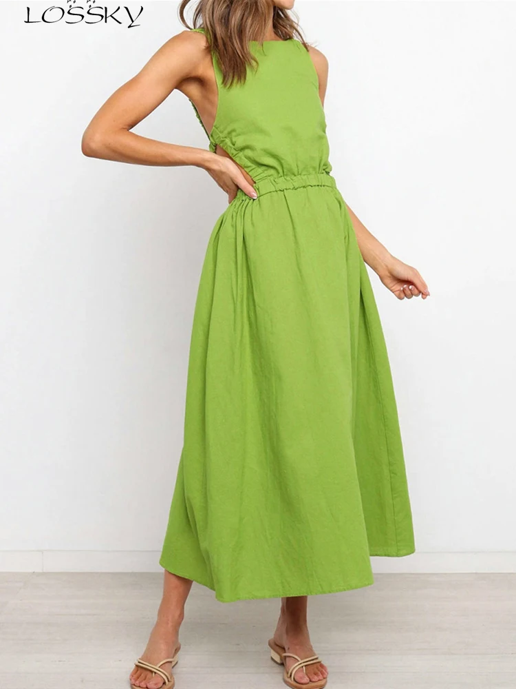Summer Elegant Midi Dress Woman Sexy Backless Solid Beach Sundress Casual Black Hollow Sleeveless Dresses For Women 2022 New
Summer Elegant Midi Dress Woman Sexy Backless Solid Beach Sundress Casual Black Hollow Sleeveless Dresses For Women 2022 New