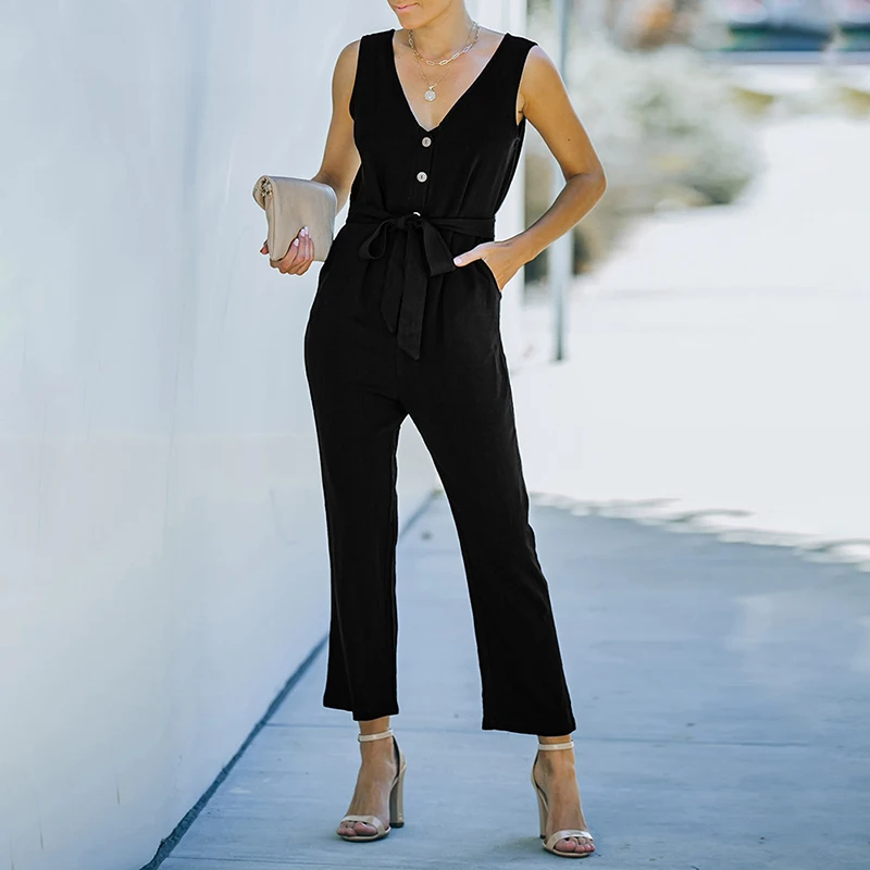 Women's Solid Color V-Neck Sleeveless Belt Workwear Jumpsuit 2022 Fashion High Waist Slim Casual Ladies Pants SJ528
Women's Solid Color V-Neck Sleeveless Belt Workwear Jumpsuit 2022 Fashion High Waist Slim Casual Ladies Pants SJ528