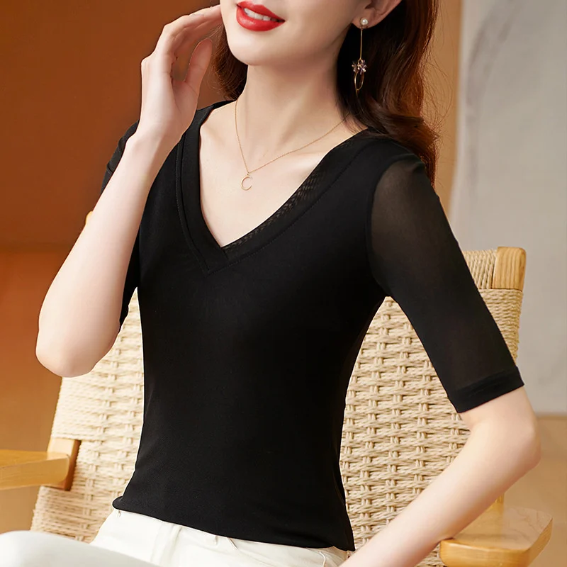 #9221 летняя сетчатая женская футболка с коротким рукавом и V-образным вырезом, сексуальная облегающая Элегантная короткая женская футболка д...
#9221 летняя сетчатая женская футболка с коротким рукавом и V-образным вырезом, сексуальная облегающая Элегантная короткая женская футболка д...