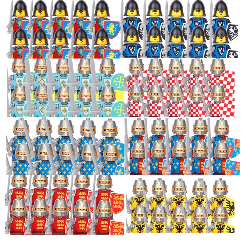 

MOC средневековая Военная фигурка, строительный блок, война, солдат, замок, Римская армия, кавалерия, щит, меч, копье, аксессуары, игрушка, подарки