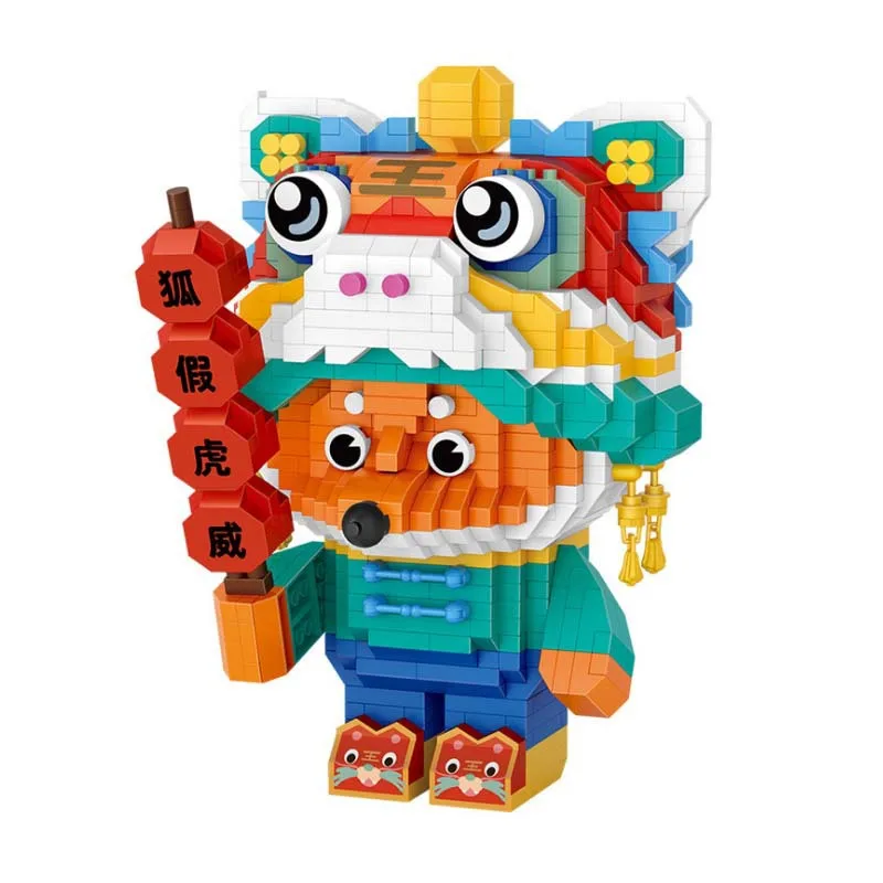 

1120PCS+ LOZ Fox Cos Dancing Lion Micro Building Blocks Chinese Style Cartoon Assembly Model Bricks Figures Toys For Children