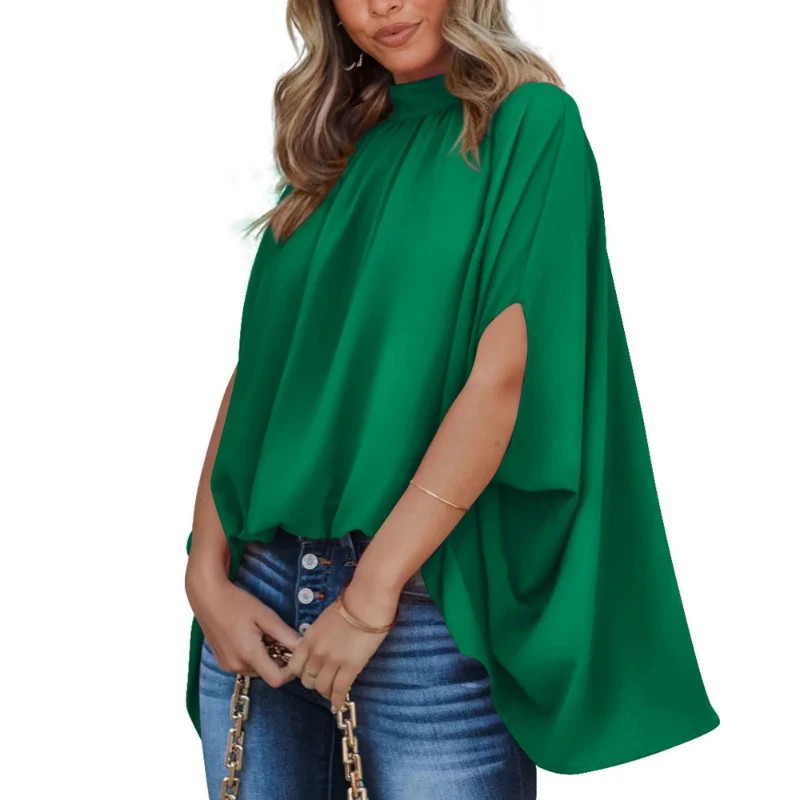 Summer Tops Elegant Loose Batwing Sleeve Shirts Women Stand Collar Blouse Short Sleeve Solid Casual Blouses Clothes Blusas 25626
Summer Tops Elegant Loose Batwing Sleeve Shirts Women Stand Collar Blouse Short Sleeve Solid Casual Blouses Clothes Blusas 25626