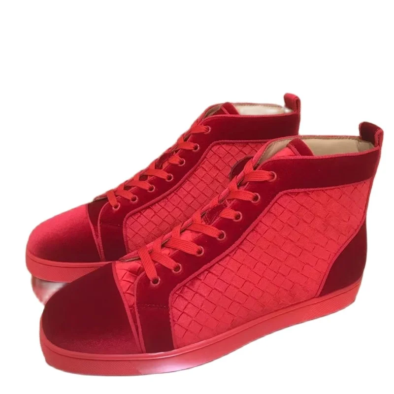 Designer Couple Luxury High Top Men's Trainers Driving Spiked Red Weave Genuine Leather Wedding No Rivets Flats Sneakers Shoes
Designer Couple Luxury High Top Men's Trainers Driving Spiked Red Weave Genuine Leather Wedding No Rivets Flats Sneakers Shoes