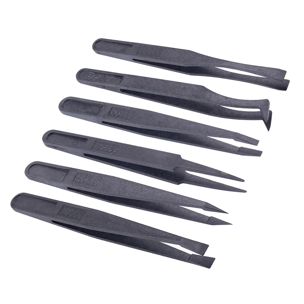 6pcs Anti-static Carbon Fiber Tweezers Plastic Soft Elastic Pincet Set Repair Curved Tool Home Working Model Making Hand Tool
6pcs Anti-static Carbon Fiber Tweezers Plastic Soft Elastic Pincet Set Repair Curved Tool Home Working Model Making Hand Tool