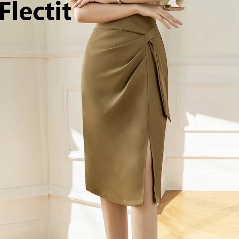 Flectit Knee Length Pencil Skirt With Slit Draped High Waist Skirt For Work Women Ladies Outfit
Flectit Knee Length Pencil Skirt With Slit Draped High Waist Skirt For Work Women Ladies Outfit