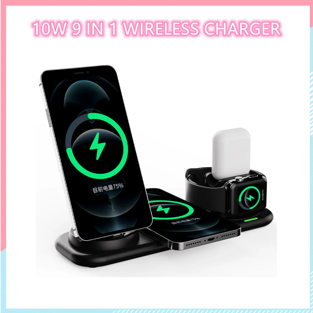 

9 in 1 Fast Wireless Charger 10W for iPhone 12 11 Pro chargers Qi Fast Wireless Charging for Samsung Xiaomi HuaWei Apple Watch