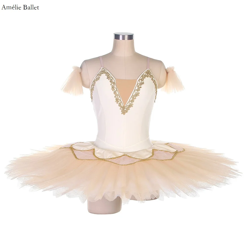 

BLL455 Ivory Spandex Bodice Pre-Professional Pancake Tutus with 7 Layers Pleated Tutu For Girls & Women Ballet Dance Costumes
