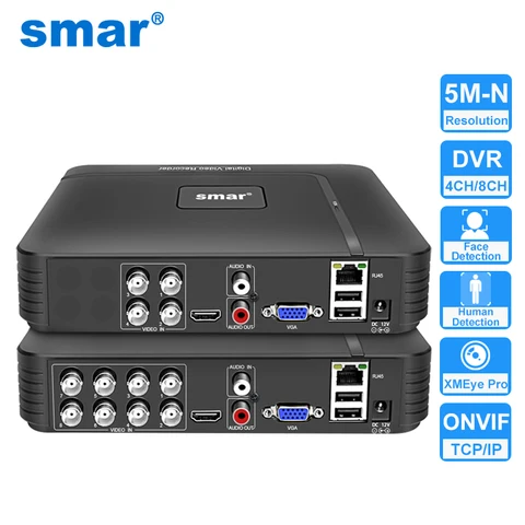 Камера видеонаблюдения Smar H.265 4 канала/8 каналов, цифровой гибридный видеорегистратор 5 м-n 5 в 1, IP-камера AHD, CVI, TVI, CVBS, домашняя охранная система Onvif, видеорегистратор