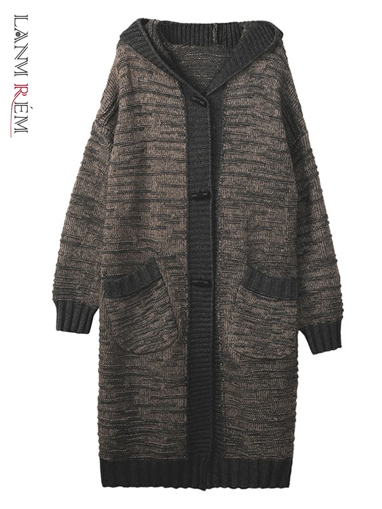 LANMREM Women's Long Thick Knitted Horn Button Sweater Hooded Stitching Color Loose Casual Clothing 2023 Spring Winter 2R6718
LANMREM Women's Long Thick Knitted Horn Button Sweater Hooded Stitching Color Loose Casual Clothing 2023 Spring Winter 2R6718