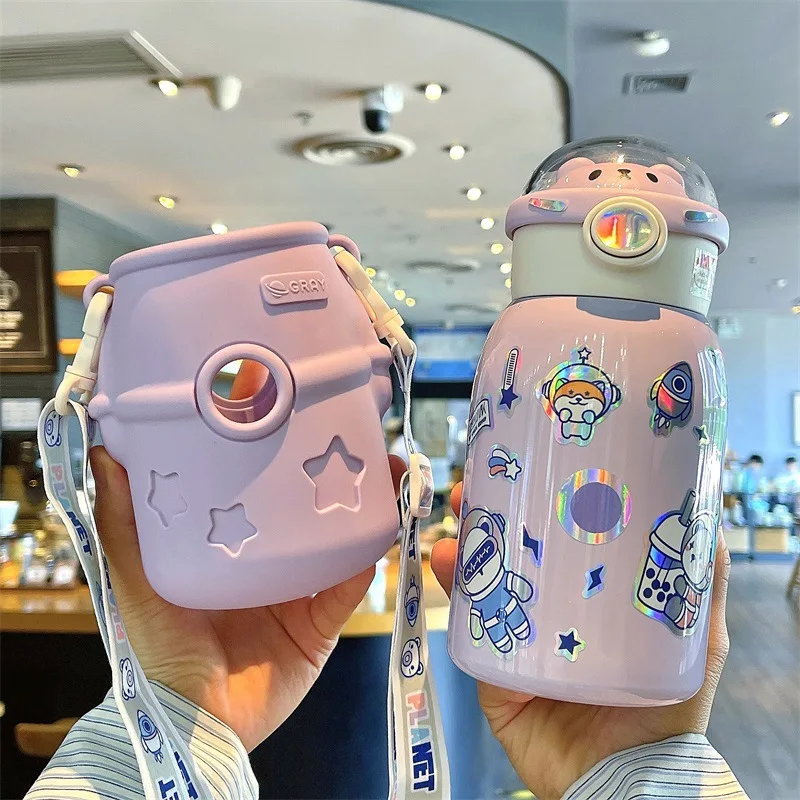 

500ML Thermal Children Cover Cup Thermos Bottle Mug Straw For Cute Drinkware Insulated With Steel And Bottle Stainless Water