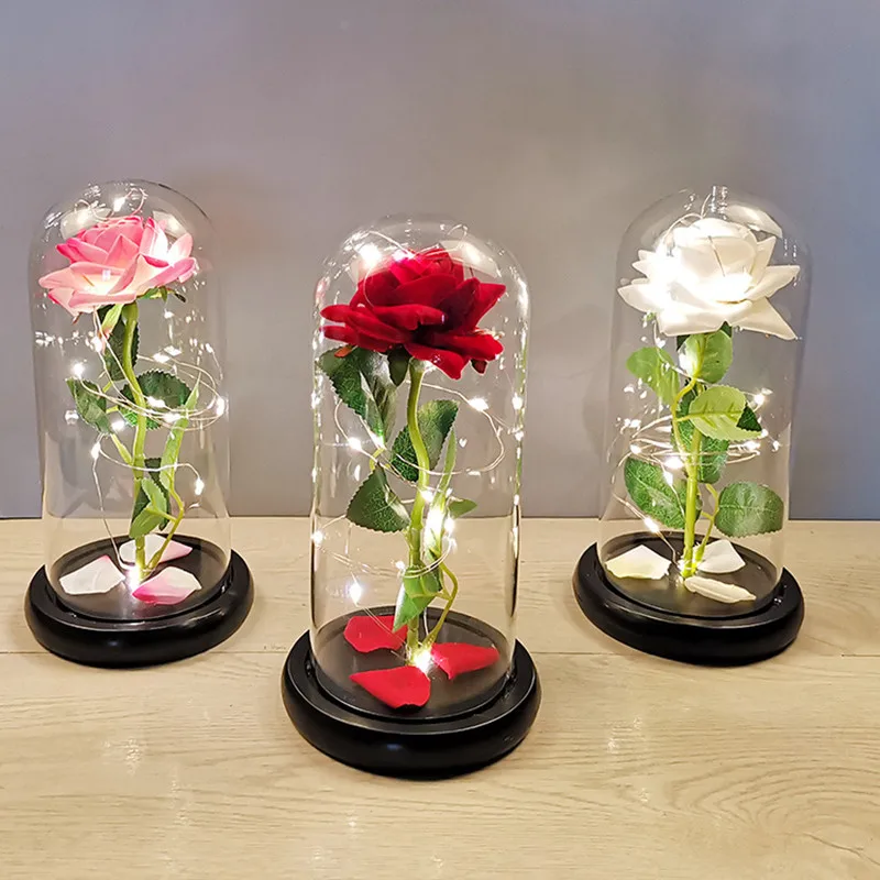 

Eternal Rose LED Light Foil Flower In Glass Valentines Day Gift for Girlfriend Cover Mothers Day Wedding favors Bridesmaid Gift