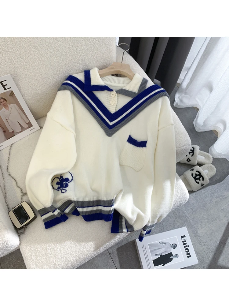 2022 Autumn Winter Women Korean Fashion Fake 2 Piece Long Sleeve Top Oversize Pullover College Style Polo Neck Knit Sweater
2022 Autumn Winter Women Korean Fashion Fake 2 Piece Long Sleeve Top Oversize Pullover College Style Polo Neck Knit Sweater