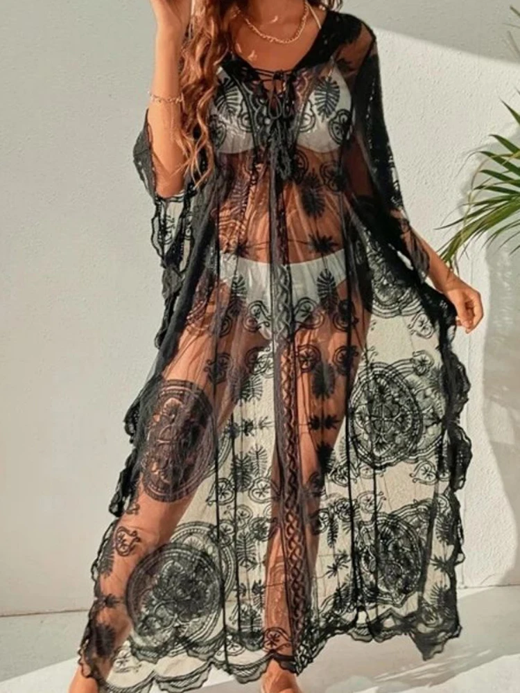 Swimwear Cover-Ups Dress Women Mesh Lace See Through Sexy Robes Fashion New Solid Beach Holiday Swimsuit Cover Up Dress Cover Up
Swimwear Cover-Ups Dress Women Mesh Lace See Through Sexy Robes Fashion New Solid Beach Holiday Swimsuit Cover Up Dress Cover Up