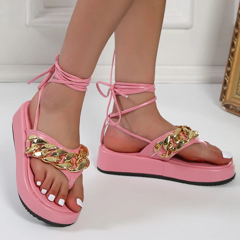 Sandals Women 2023 Summer New Fashion Chain Sandals Women's Flip-flops Platform Lace-up Women's Shoes Casual Women's Sandals 43 
Sandals Women 2023 Summer New Fashion Chain Sandals Women's Flip-flops Platform Lace-up Women's Shoes Casual Women's Sandals 43