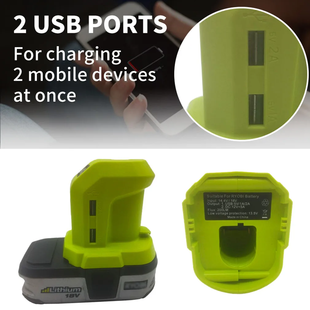 Adapter DC12V For Ryobi One+ 18V Li-ion Battery Adapter With Dual USB LED Switch Control Portable Electric Light Equipment
Adapter DC12V For Ryobi One+ 18V Li-ion Battery Adapter With Dual USB LED Switch Control Portable Electric Light Equipment