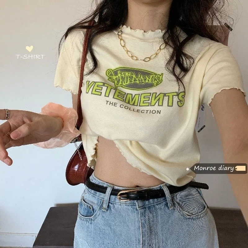 Harajuku Women's T-shirt Summer Letter Ruffles T Shirt Short Sleeve T-shirts Y2k Casual V Neck Streetwear Tops Graphic Tees 2022
Harajuku Women's T-shirt Summer Letter Ruffles T Shirt Short Sleeve T-shirts Y2k Casual V Neck Streetwear Tops Graphic Tees 2022