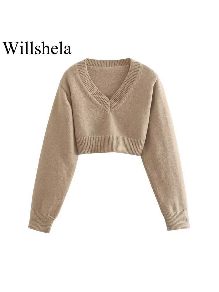 Willshela Women Fashion Solid Cropped Knitted Pullover Sweater Vintage Long Sleeves V-Neck Female Chic Lady Tops
Willshela Women Fashion Solid Cropped Knitted Pullover Sweater Vintage Long Sleeves V-Neck Female Chic Lady Tops