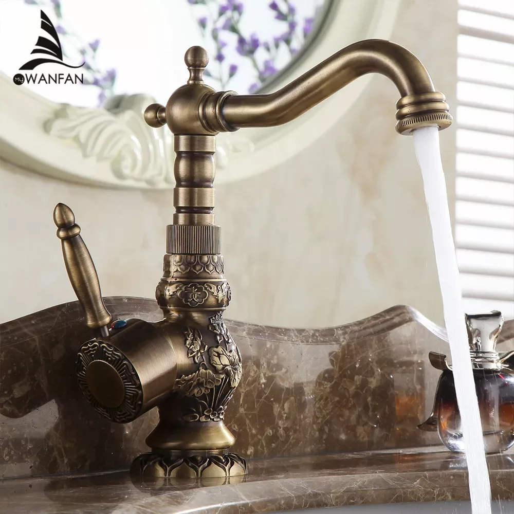 Basin Faucets Antique Brass Bathroom Faucet Grifo Lavabo Tap Rotate Single Handle Hot and Cold Water Mixer Taps Crane AL-9966F
Basin Faucets Antique Brass Bathroom Faucet Grifo Lavabo Tap Rotate Single Handle Hot and Cold Water Mixer Taps Crane AL-9966F