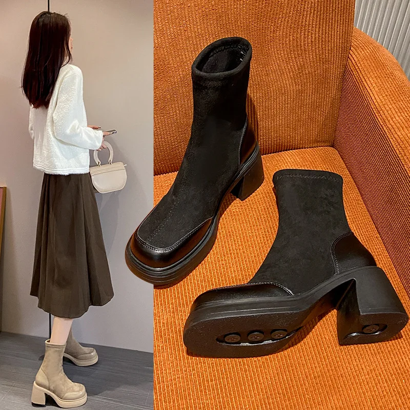 French Chunky High Heels Chelsea Boots Women Winter Shoes New Brand Suede Platform Pumps Slip-On Motorcycle Ankle Boot
French Chunky High Heels Chelsea Boots Women Winter Shoes New Brand Suede Platform Pumps Slip-On Motorcycle Ankle Boot