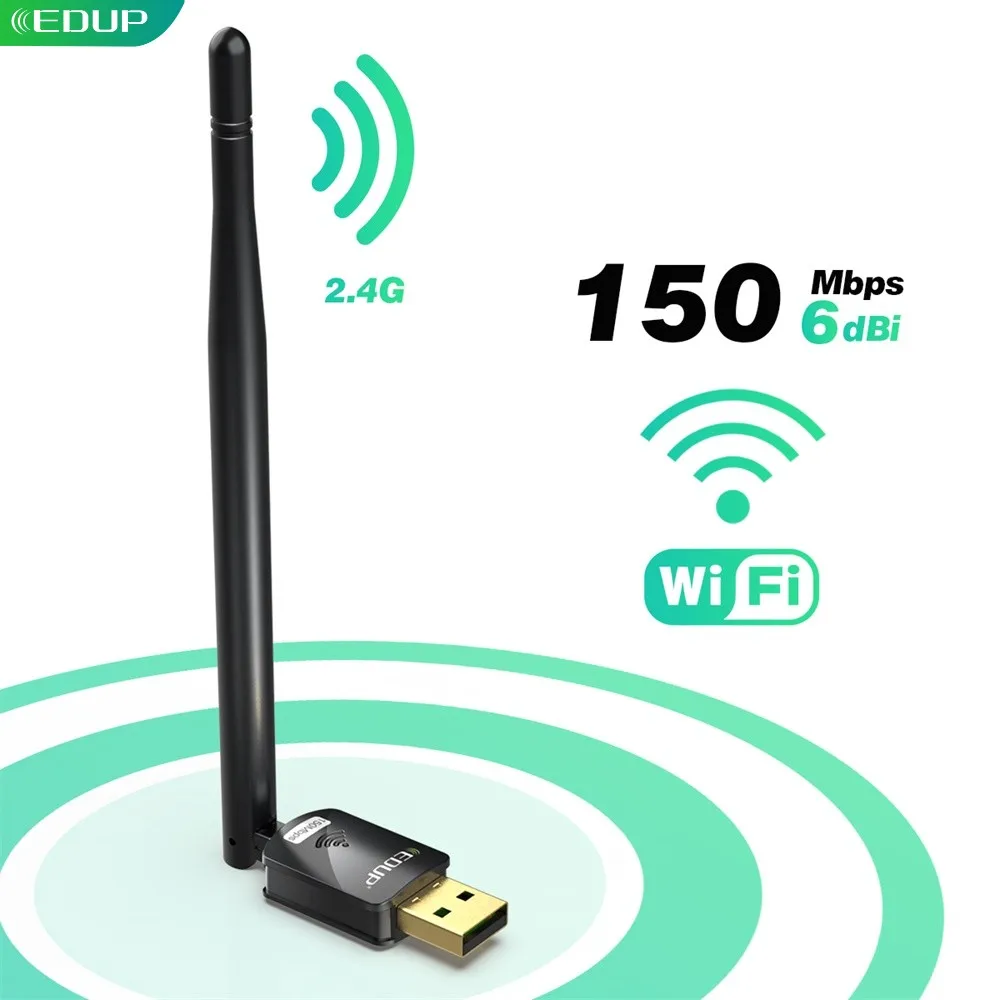 

EDUP Mini USB WiFi Adapter 150Mbps High Gain 6Dbi Antenna 802.11n MT7601 Chipset Long Distance Wireless Network Receiver Card