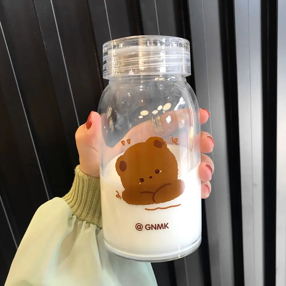 

Leakproof Creative Transparent with Sealing Lid Thick Glass Coffee Mugs Drinkware Bear Water Bottle Cups Tumbler Drinking Cup