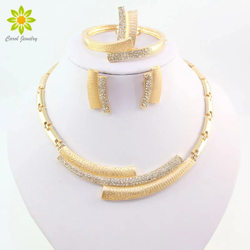 Fashion Wedding Bridal Crystal Rhinestone Jewelry Sets African Beads Dubai Gold Color Statement Jewellery Costume | Украшения и