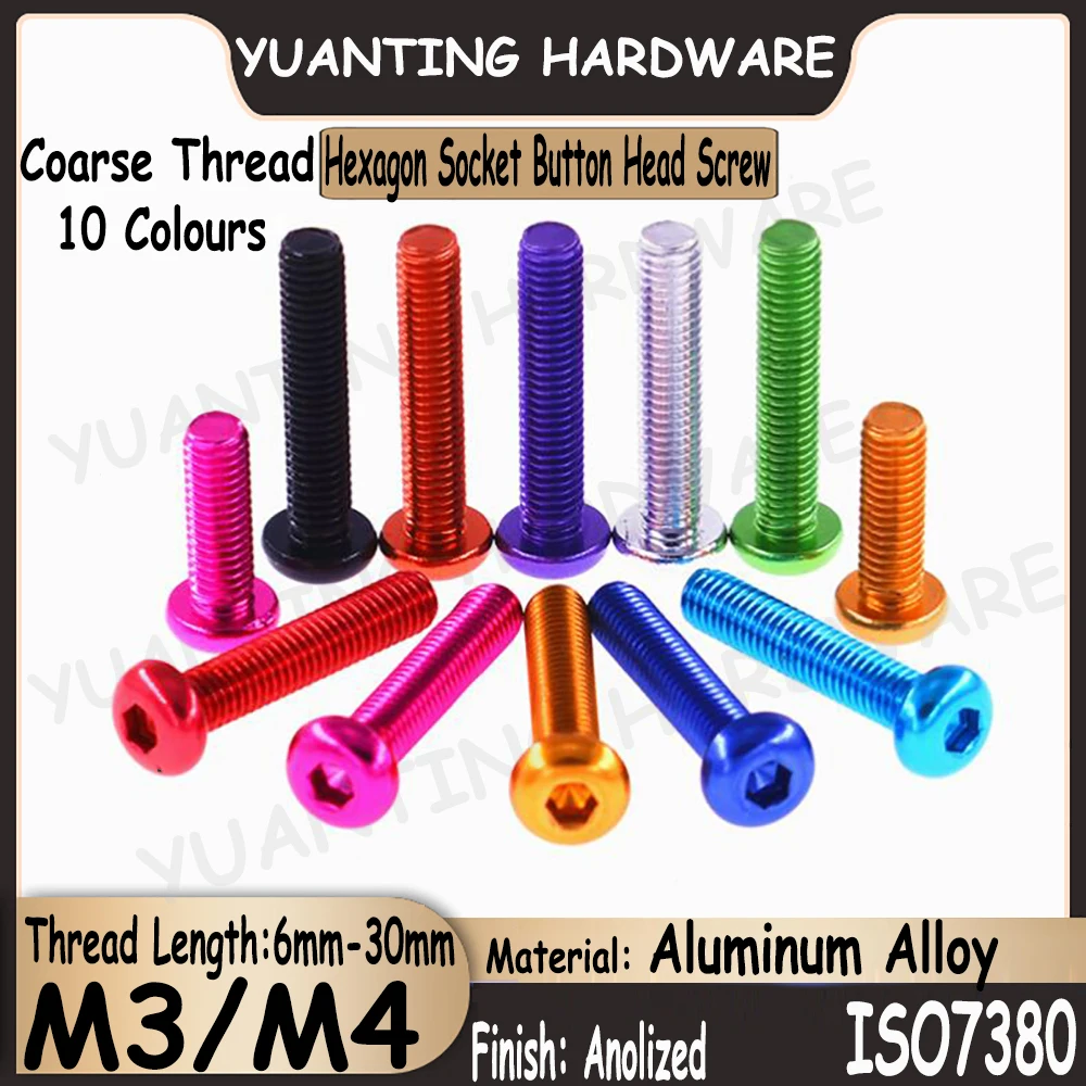 3Pcs/5Pcs M3 M4 ISO7380 Aluminum Hexagon Socket Button Head Screws Colourful Bolts Allen Screws with Metric Coarse Thread
3Pcs/5Pcs M3 M4 ISO7380 Aluminum Hexagon Socket Button Head Screws Colourful Bolts Allen Screws with Metric Coarse Thread