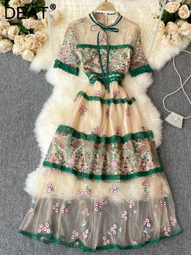 Women Mesh Embroidery Elegant Print Dress Short Sleeve New Arrivals Lady Sexy Fashion Temperament Summer 2022
Women Mesh Embroidery Elegant Print Dress Short Sleeve New Arrivals Lady Sexy Fashion Temperament Summer 2022