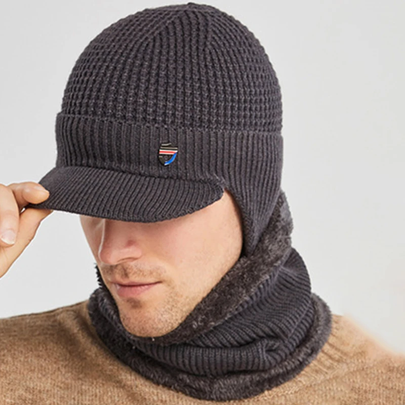 Men Winter 2Pcs Set Visor Earflap Beanie Hat With Scarf Knit Plush Lined Warmer
Men Winter 2Pcs Set Visor Earflap Beanie Hat With Scarf Knit Plush Lined Warmer