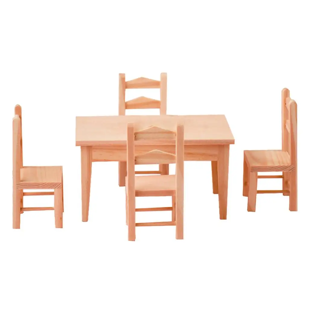 Dolls House Simulation Furniture Miniature Wooden Table 4 Chairs Accessories 
Dolls House Simulation Furniture Miniature Wooden Table 4 Chairs Accessories