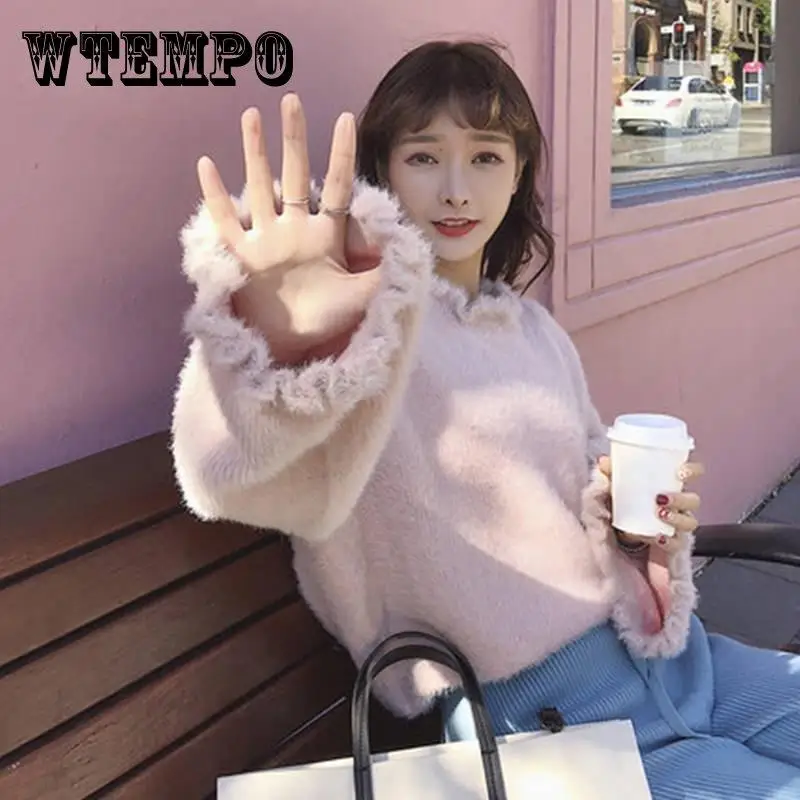 Flare Sleeve Lace Collar Korean Student Base Coat Loose Imitation Mink Wool Fresh Lovely Knitwear Autumn Winter Coat Wholesale
Flare Sleeve Lace Collar Korean Student Base Coat Loose Imitation Mink Wool Fresh Lovely Knitwear Autumn Winter Coat Wholesale
