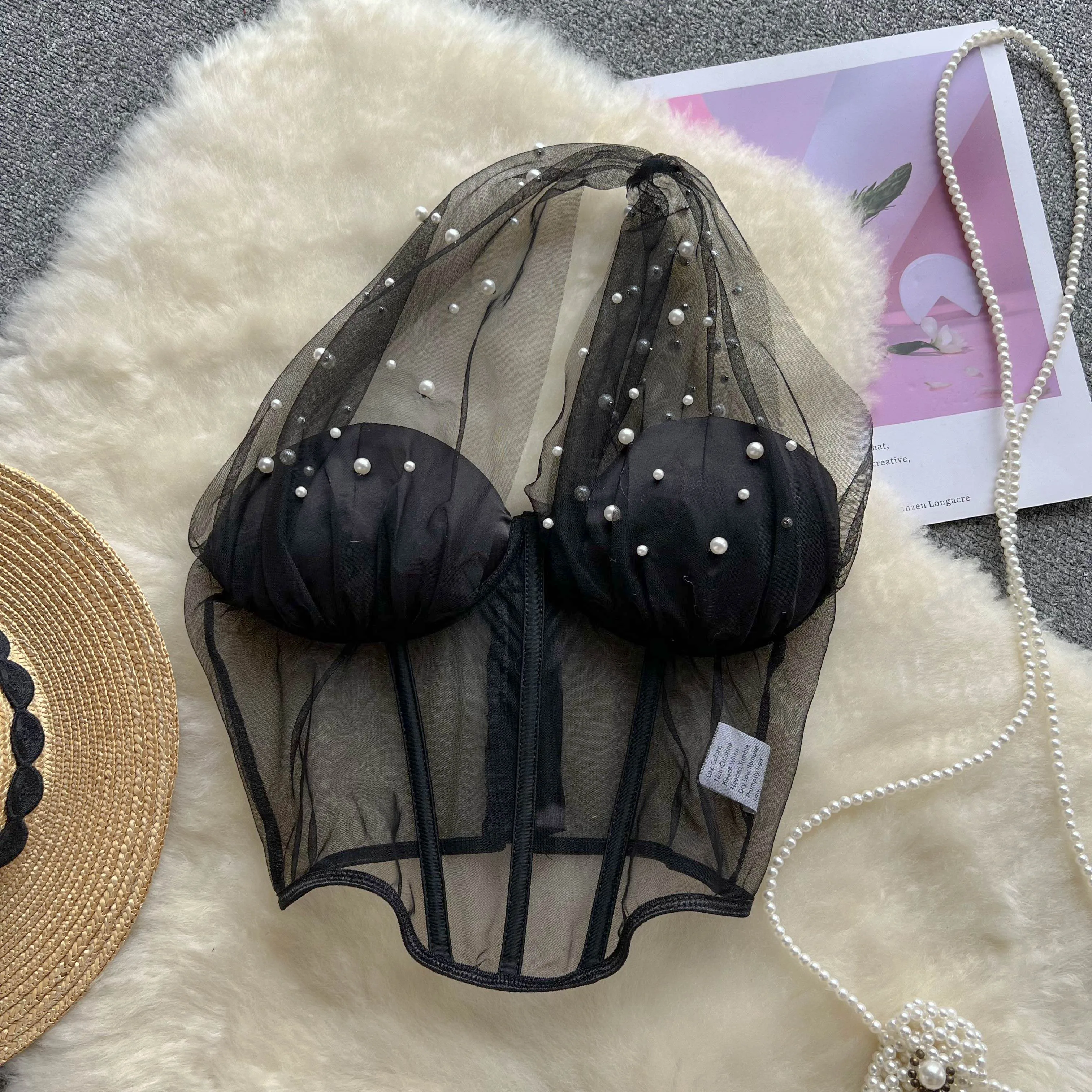Sexy Mesh Halterneck Lingerie Women's Beaded New Fashion Sleeveless Fishbone Sheer Vintage Hot Girls Summer Crop Tops K410
Sexy Mesh Halterneck Lingerie Women's Beaded New Fashion Sleeveless Fishbone Sheer Vintage Hot Girls Summer Crop Tops K410
